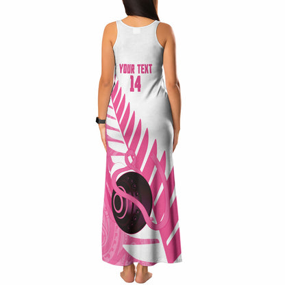 New Zealand Lawn Bowls Breast Cancer Custom Tank Maxi Dress Aotearoa Maori Silver Fern Pink Ribbon