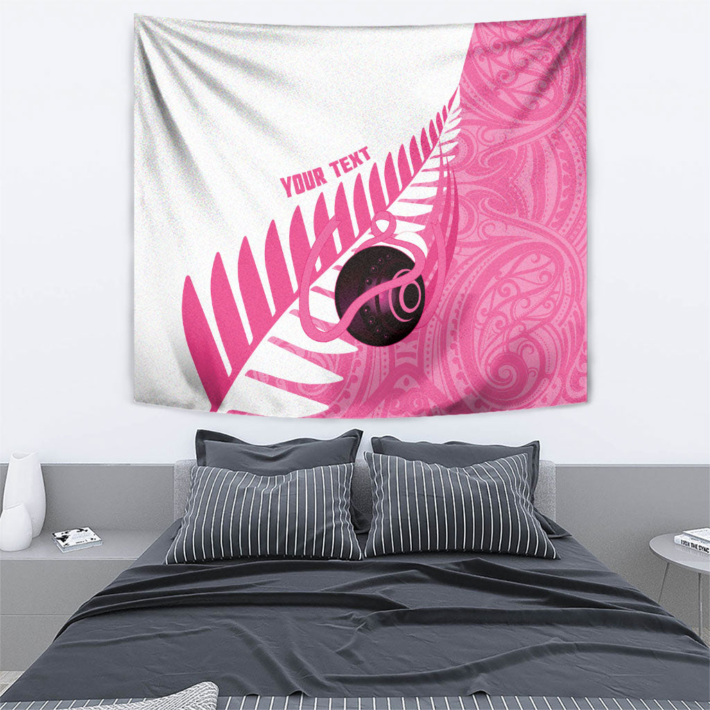 New Zealand Lawn Bowls Breast Cancer Custom Tapestry Aotearoa Maori Silver Fern Pink Ribbon