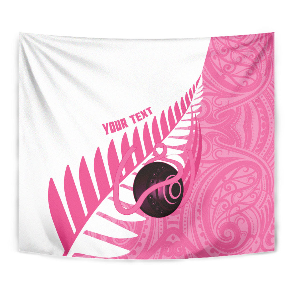 New Zealand Lawn Bowls Breast Cancer Custom Tapestry Aotearoa Maori Silver Fern Pink Ribbon
