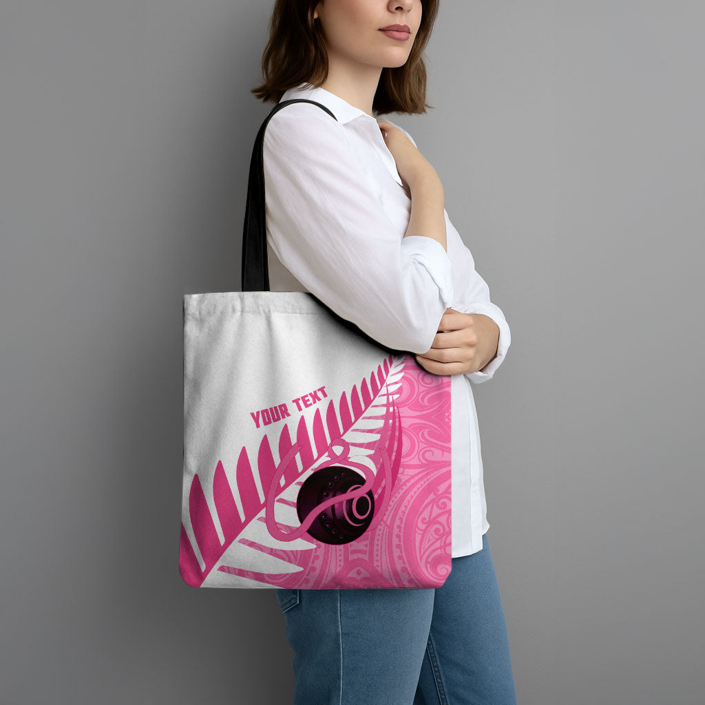 New Zealand Lawn Bowls Breast Cancer Custom Tote Bag Aotearoa Maori Silver Fern Pink Ribbon