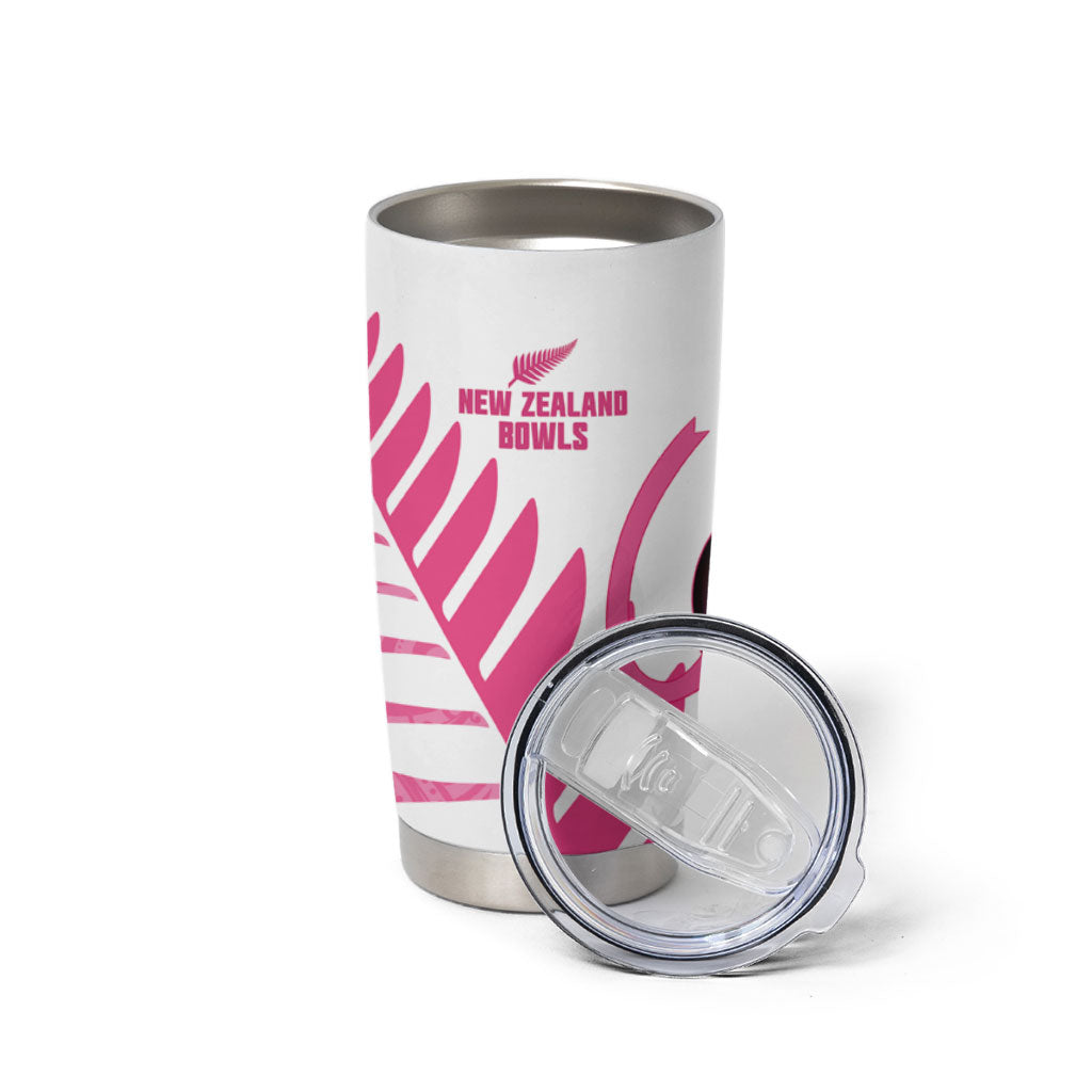 New Zealand Lawn Bowls Breast Cancer Custom Tumbler Cup Aotearoa Maori Silver Fern Pink Ribbon