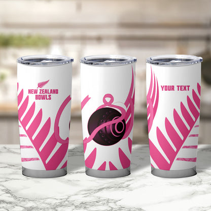 New Zealand Lawn Bowls Breast Cancer Custom Tumbler Cup Aotearoa Maori Silver Fern Pink Ribbon