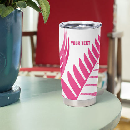 New Zealand Lawn Bowls Breast Cancer Custom Tumbler Cup Aotearoa Maori Silver Fern Pink Ribbon