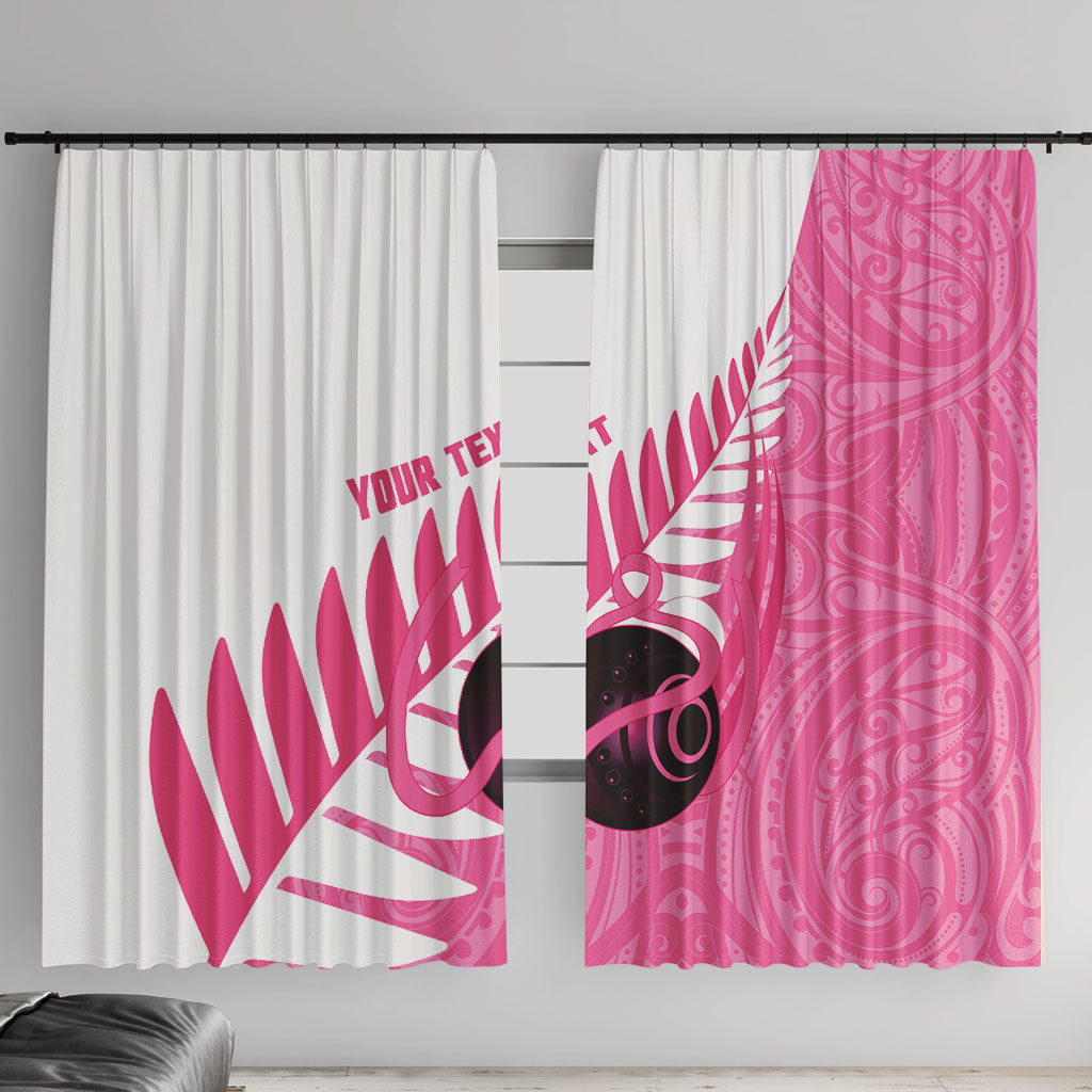 New Zealand Lawn Bowls Breast Cancer Custom Window Curtain Aotearoa Maori Silver Fern Pink Ribbon