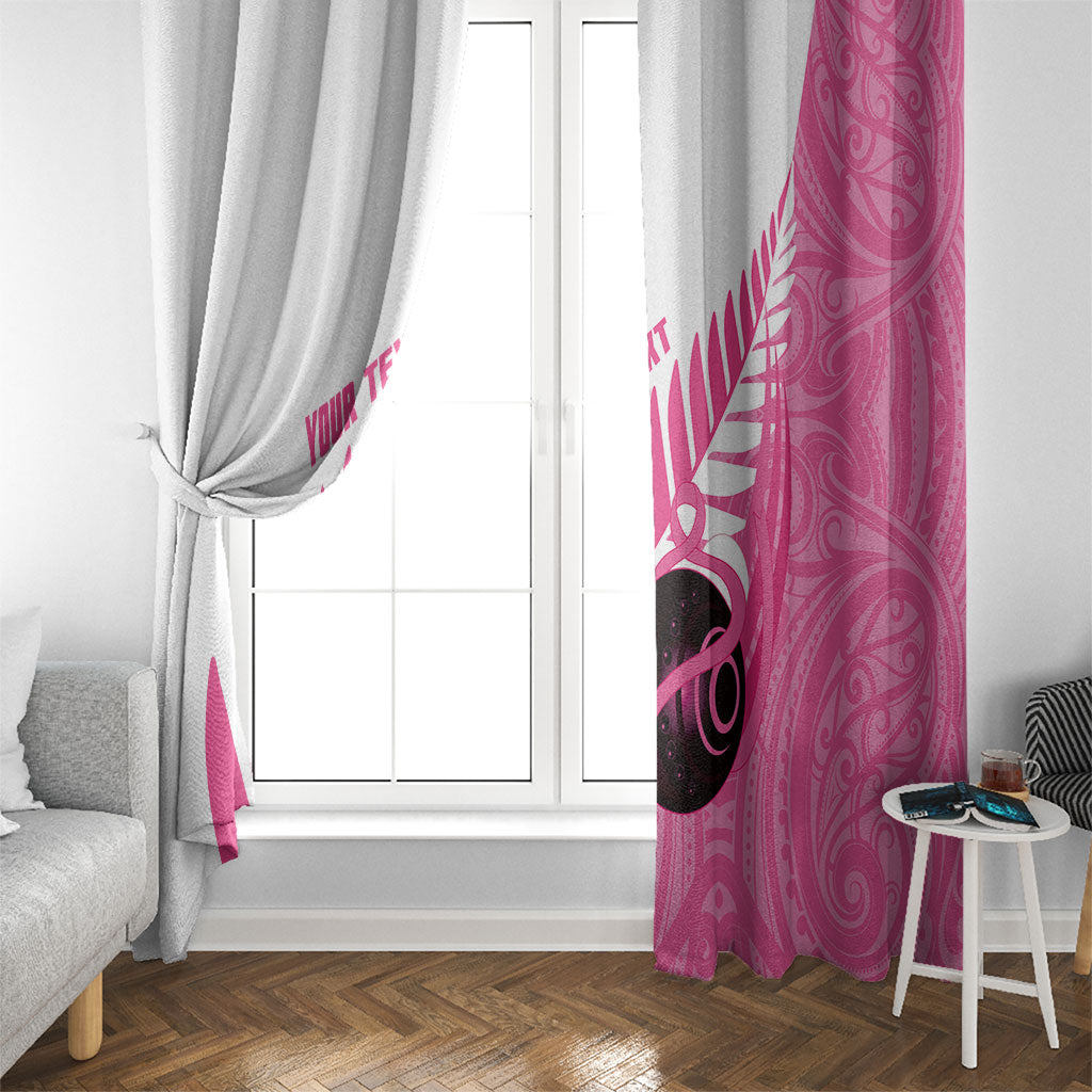 New Zealand Lawn Bowls Breast Cancer Custom Window Curtain Aotearoa Maori Silver Fern Pink Ribbon