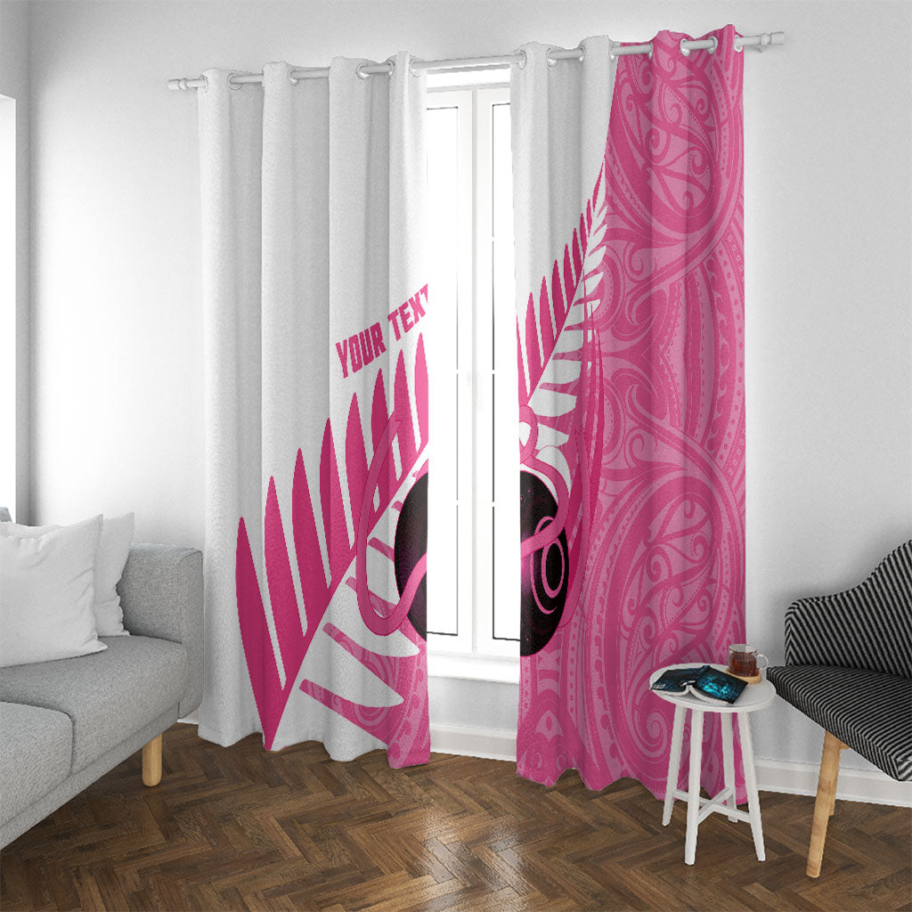 New Zealand Lawn Bowls Breast Cancer Custom Window Curtain Aotearoa Maori Silver Fern Pink Ribbon