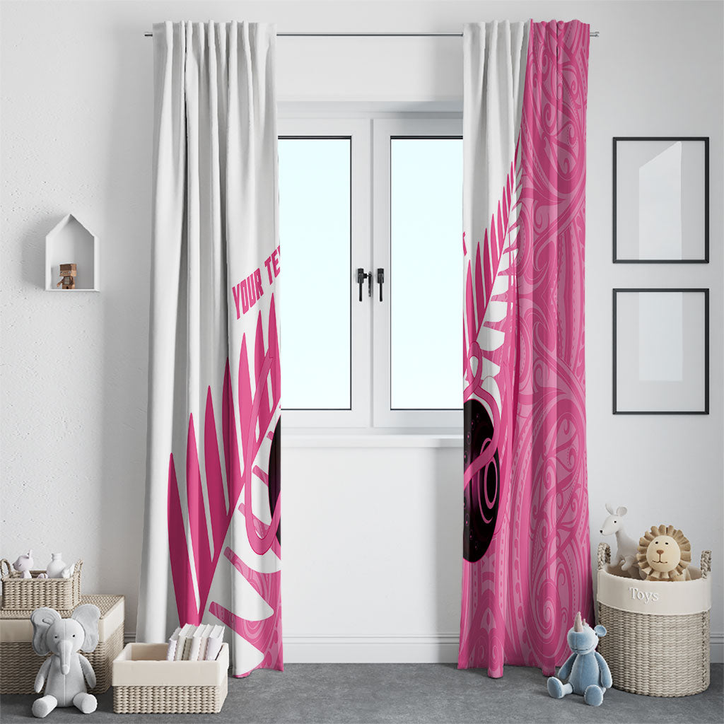 New Zealand Lawn Bowls Breast Cancer Custom Window Curtain Aotearoa Maori Silver Fern Pink Ribbon