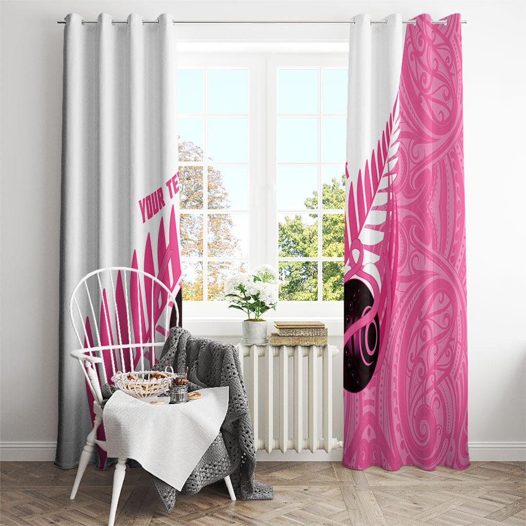New Zealand Lawn Bowls Breast Cancer Custom Window Curtain Aotearoa Maori Silver Fern Pink Ribbon