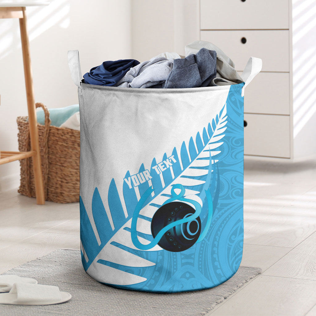 New Zealand Lawn Bowls Prostate Cancer Custom Laundry Basket Aotearoa Maori Silver Fern Blue Ribbon