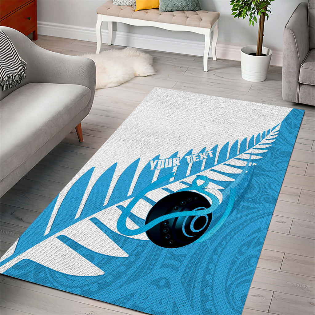 New Zealand Lawn Bowls Prostate Cancer Custom Area Rug Aotearoa Maori Silver Fern Blue Ribbon