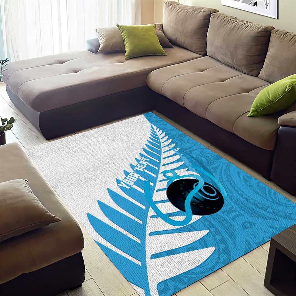 New Zealand Lawn Bowls Prostate Cancer Custom Area Rug Aotearoa Maori Silver Fern Blue Ribbon