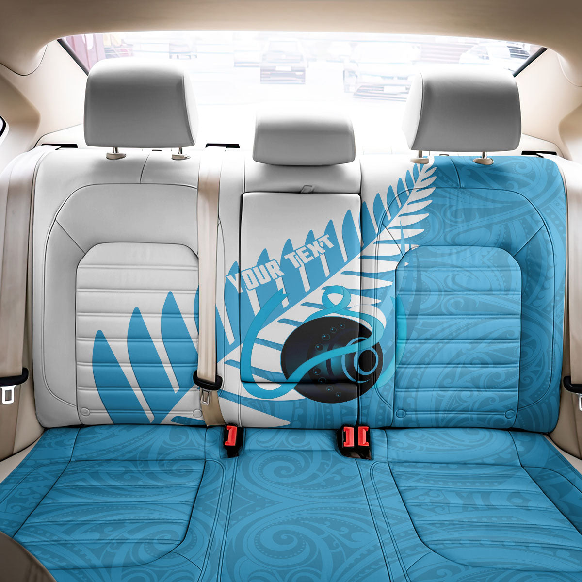 New Zealand Lawn Bowls Prostate Cancer Custom Back Car Seat Cover Aotearoa Maori Silver Fern Blue Ribbon