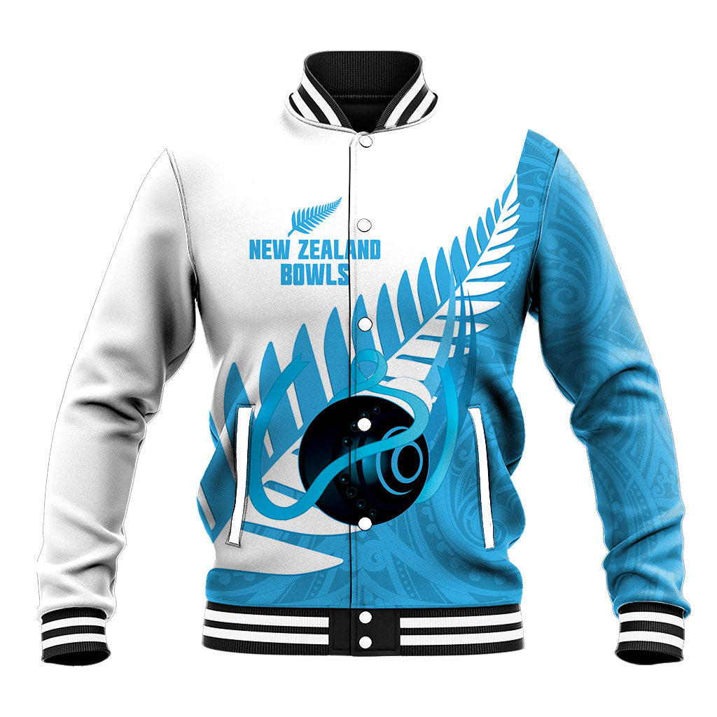 New Zealand Lawn Bowls Prostate Cancer Custom Baseball Jacket Aotearoa Maori Silver Fern Blue Ribbon