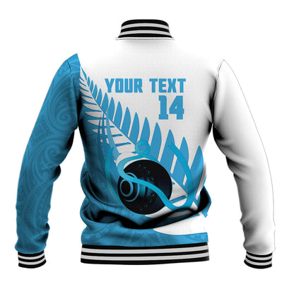 New Zealand Lawn Bowls Prostate Cancer Custom Baseball Jacket Aotearoa Maori Silver Fern Blue Ribbon