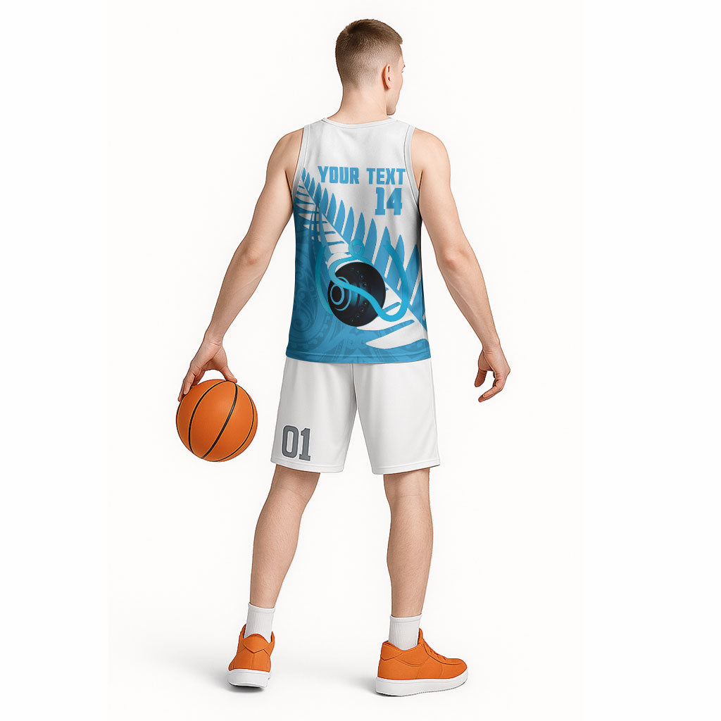 New Zealand Lawn Bowls Prostate Cancer Custom Basketball Jersey Aotearoa Maori Silver Fern Blue Ribbon