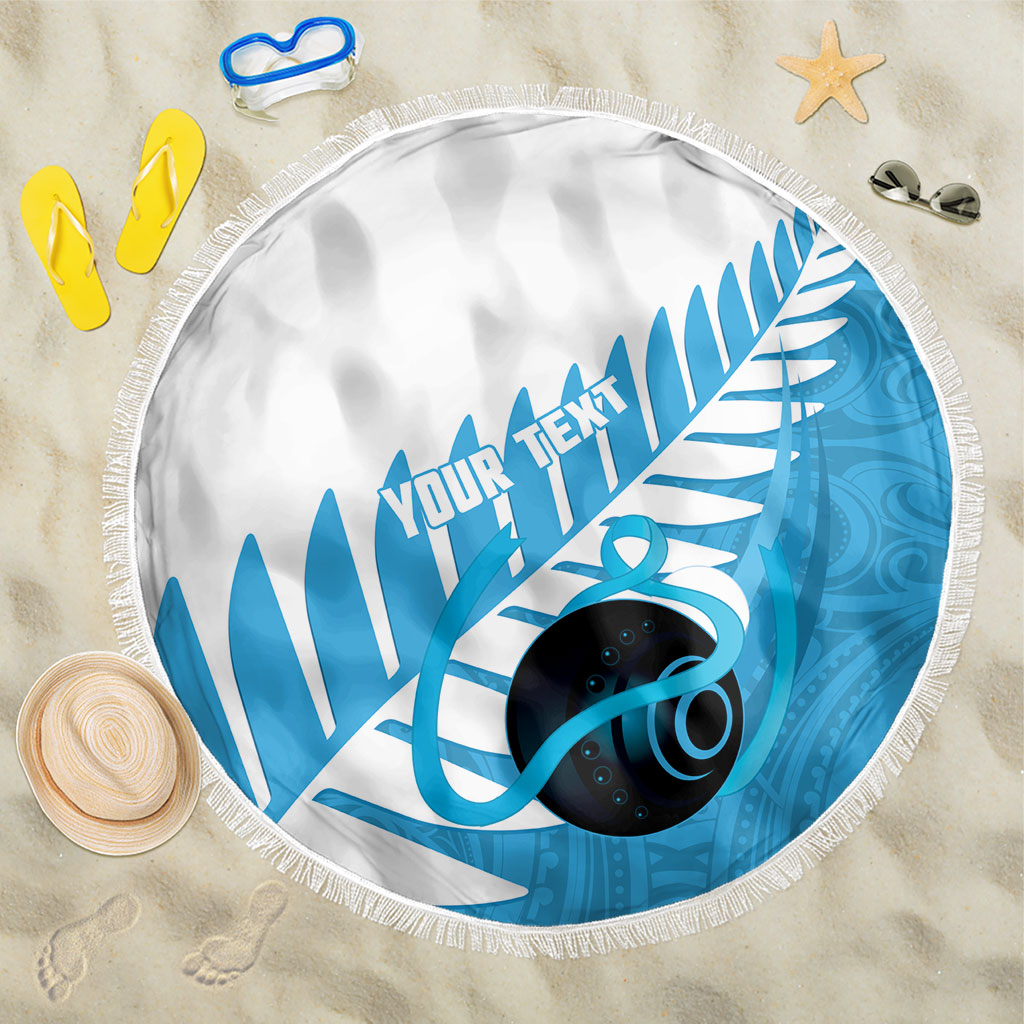 New Zealand Lawn Bowls Prostate Cancer Custom Beach Blanket Aotearoa Maori Silver Fern Blue Ribbon