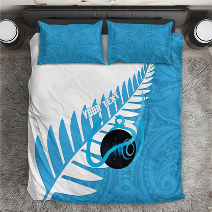New Zealand Lawn Bowls Prostate Cancer Custom Bedding Set Aotearoa Maori Silver Fern Blue Ribbon