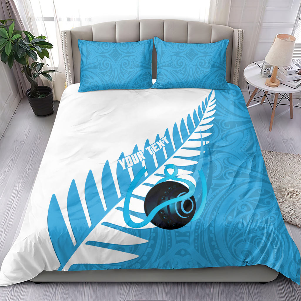 New Zealand Lawn Bowls Prostate Cancer Custom Bedding Set Aotearoa Maori Silver Fern Blue Ribbon