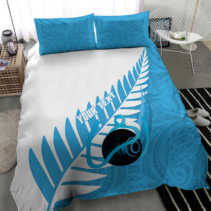 New Zealand Lawn Bowls Prostate Cancer Custom Bedding Set Aotearoa Maori Silver Fern Blue Ribbon