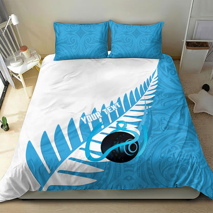New Zealand Lawn Bowls Prostate Cancer Custom Bedding Set Aotearoa Maori Silver Fern Blue Ribbon