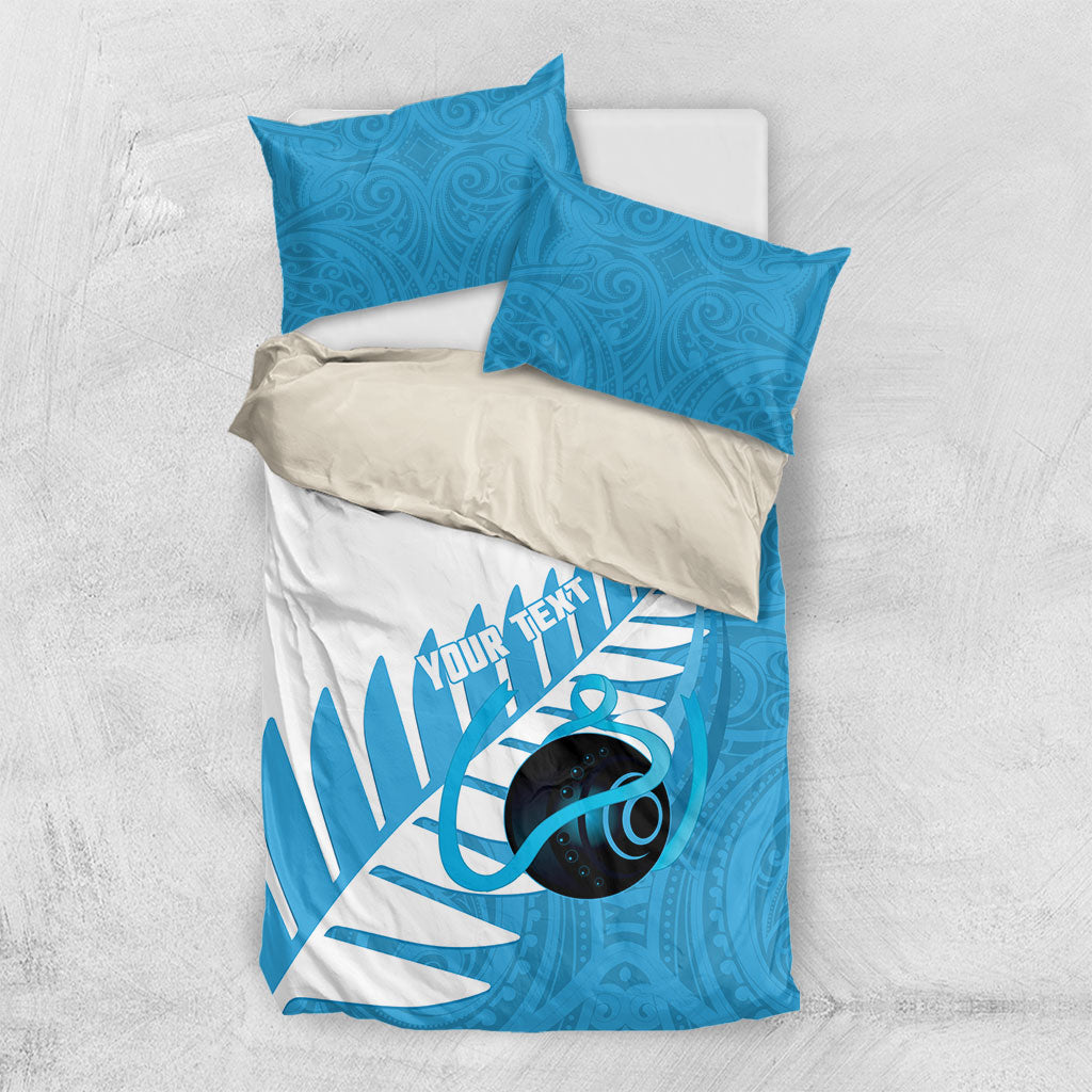 New Zealand Lawn Bowls Prostate Cancer Custom Bedding Set Aotearoa Maori Silver Fern Blue Ribbon