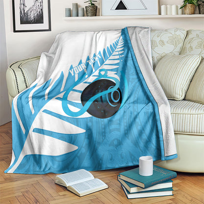 New Zealand Lawn Bowls Prostate Cancer Custom Blanket Aotearoa Maori Silver Fern Blue Ribbon