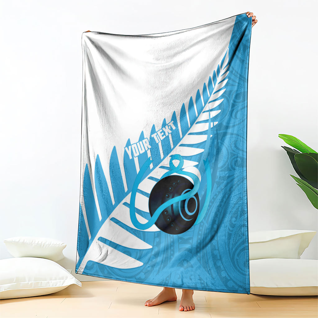 New Zealand Lawn Bowls Prostate Cancer Custom Blanket Aotearoa Maori Silver Fern Blue Ribbon
