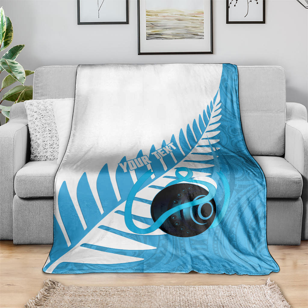 New Zealand Lawn Bowls Prostate Cancer Custom Blanket Aotearoa Maori Silver Fern Blue Ribbon