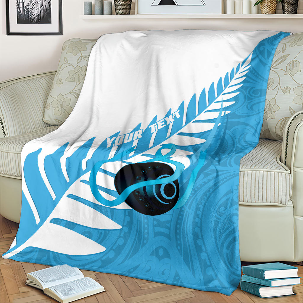 New Zealand Lawn Bowls Prostate Cancer Custom Blanket Aotearoa Maori Silver Fern Blue Ribbon