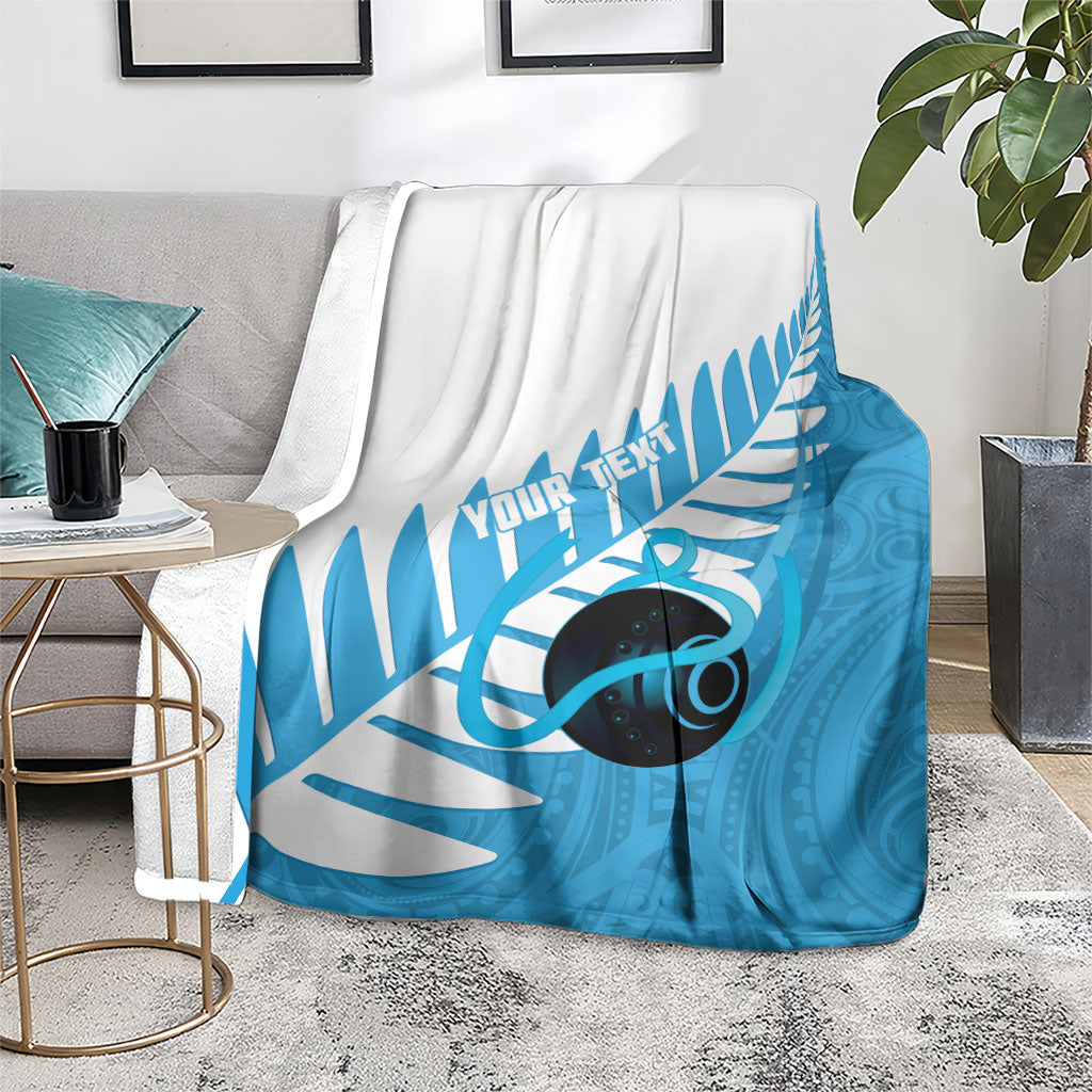 New Zealand Lawn Bowls Prostate Cancer Custom Blanket Aotearoa Maori Silver Fern Blue Ribbon