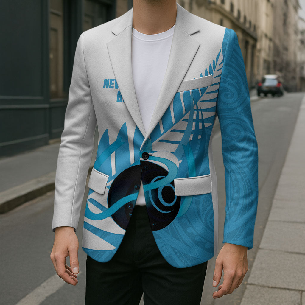 New Zealand Lawn Bowls Prostate Cancer Custom Blazer Aotearoa Maori Silver Fern Blue Ribbon