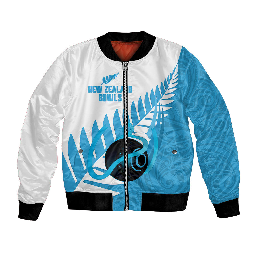 New Zealand Lawn Bowls Prostate Cancer Custom Bomber Jacket Aotearoa Maori Silver Fern Blue Ribbon