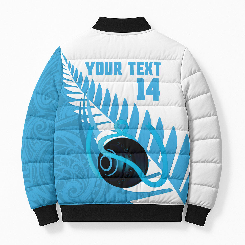 New Zealand Lawn Bowls Prostate Cancer Custom Bomber Puffer Jacket Aotearoa Maori Silver Fern Blue Ribbon