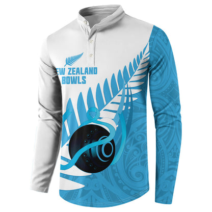 New Zealand Lawn Bowls Prostate Cancer Custom Button Sweatshirt Aotearoa Maori Silver Fern Blue Ribbon