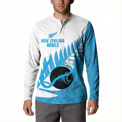 New Zealand Lawn Bowls Prostate Cancer Custom Button Sweatshirt Aotearoa Maori Silver Fern Blue Ribbon