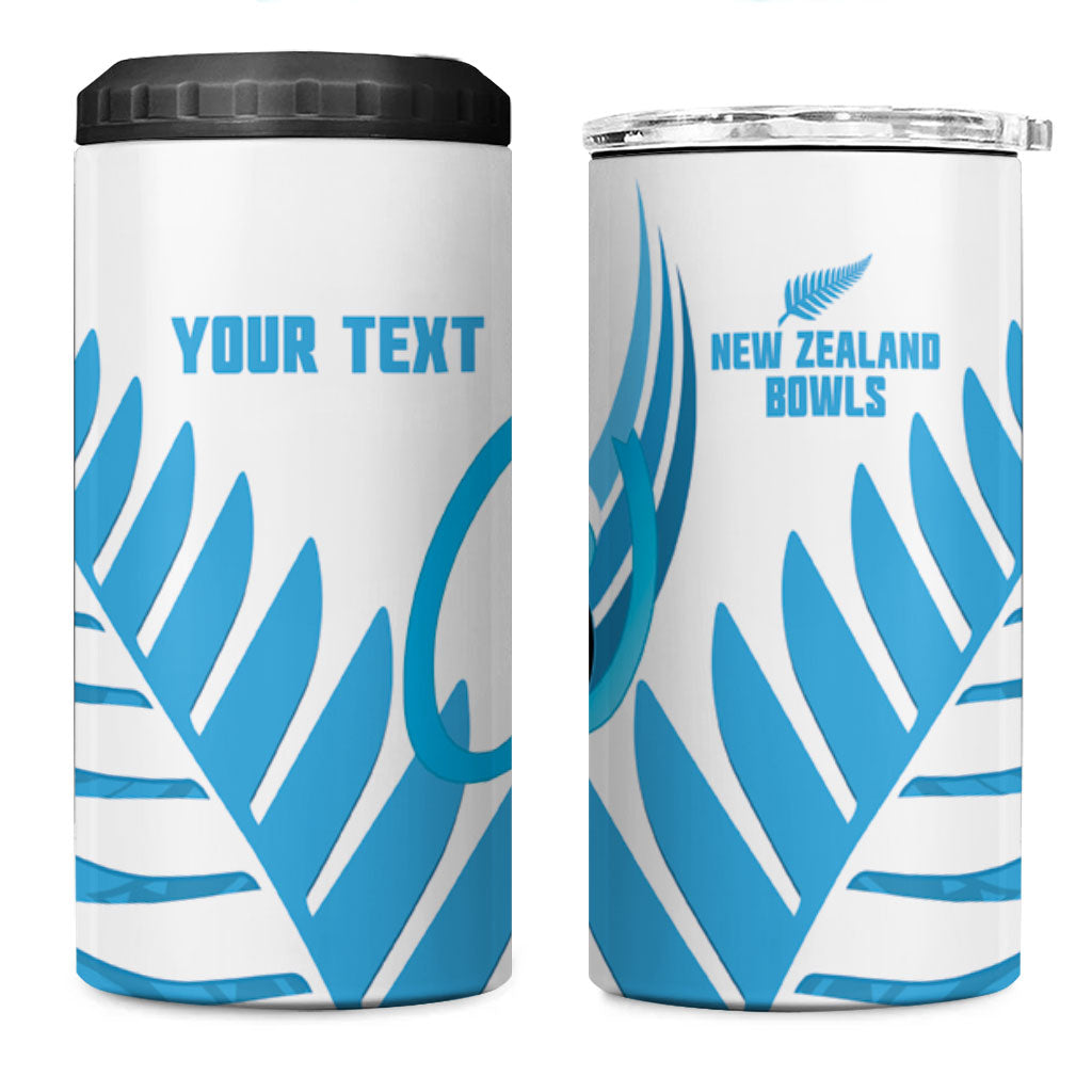 New Zealand Lawn Bowls Prostate Cancer Custom 4 in 1 Can Cooler Tumbler Aotearoa Maori Silver Fern Blue Ribbon