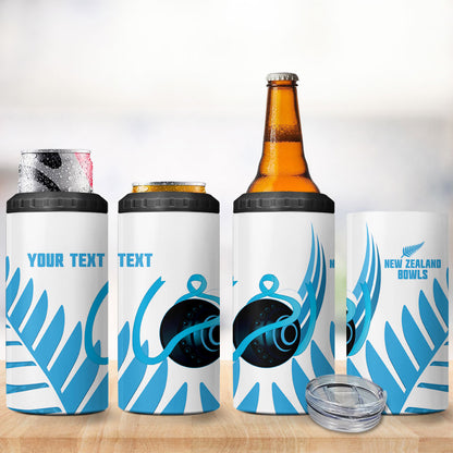 New Zealand Lawn Bowls Prostate Cancer Custom 4 in 1 Can Cooler Tumbler Aotearoa Maori Silver Fern Blue Ribbon
