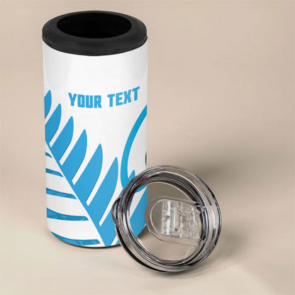 New Zealand Lawn Bowls Prostate Cancer Custom 4 in 1 Can Cooler Tumbler Aotearoa Maori Silver Fern Blue Ribbon