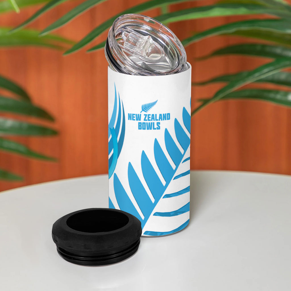 New Zealand Lawn Bowls Prostate Cancer Custom 4 in 1 Can Cooler Tumbler Aotearoa Maori Silver Fern Blue Ribbon