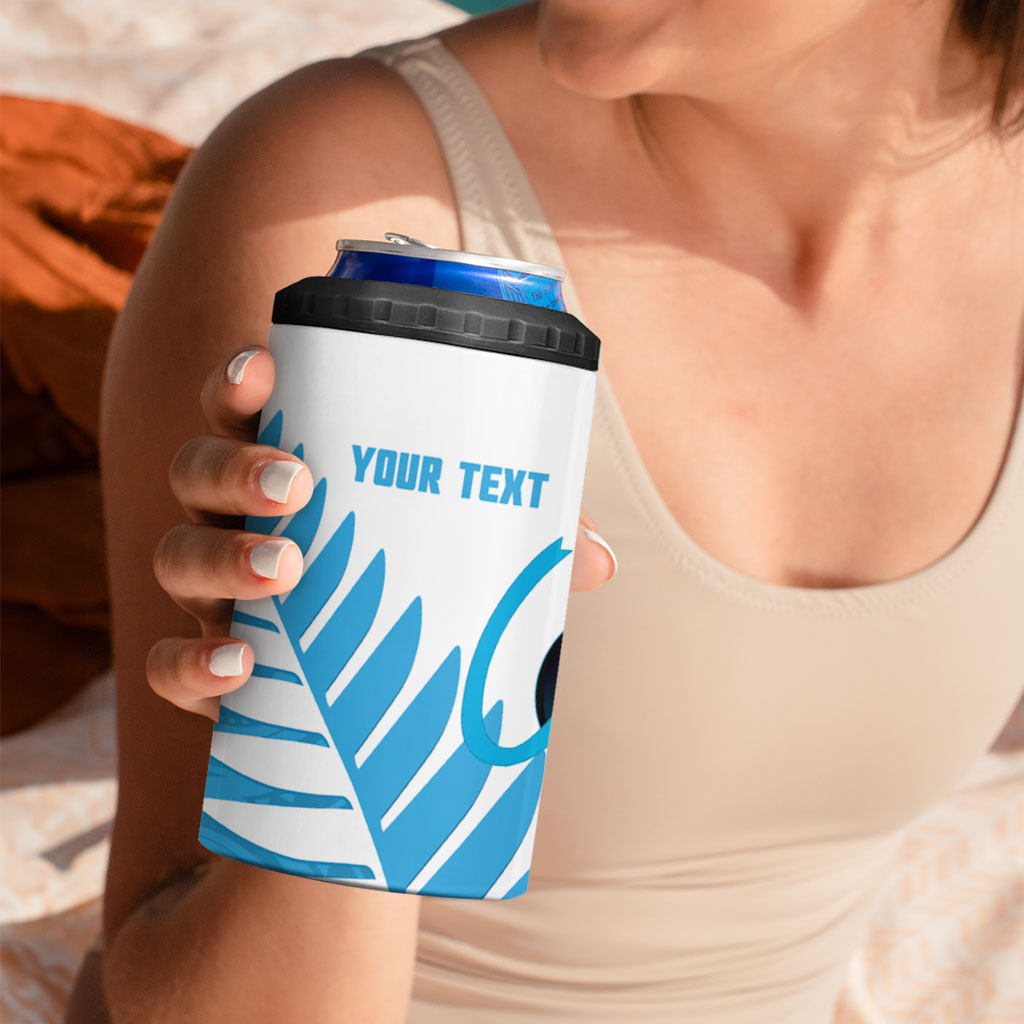 New Zealand Lawn Bowls Prostate Cancer Custom 4 in 1 Can Cooler Tumbler Aotearoa Maori Silver Fern Blue Ribbon