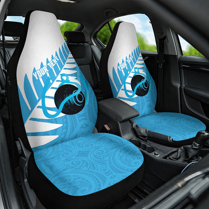 New Zealand Lawn Bowls Prostate Cancer Custom Car Seat Cover Aotearoa Maori Silver Fern Blue Ribbon