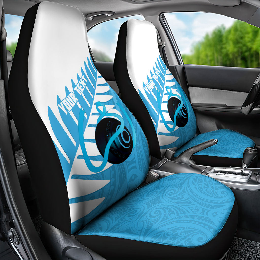 New Zealand Lawn Bowls Prostate Cancer Custom Car Seat Cover Aotearoa Maori Silver Fern Blue Ribbon