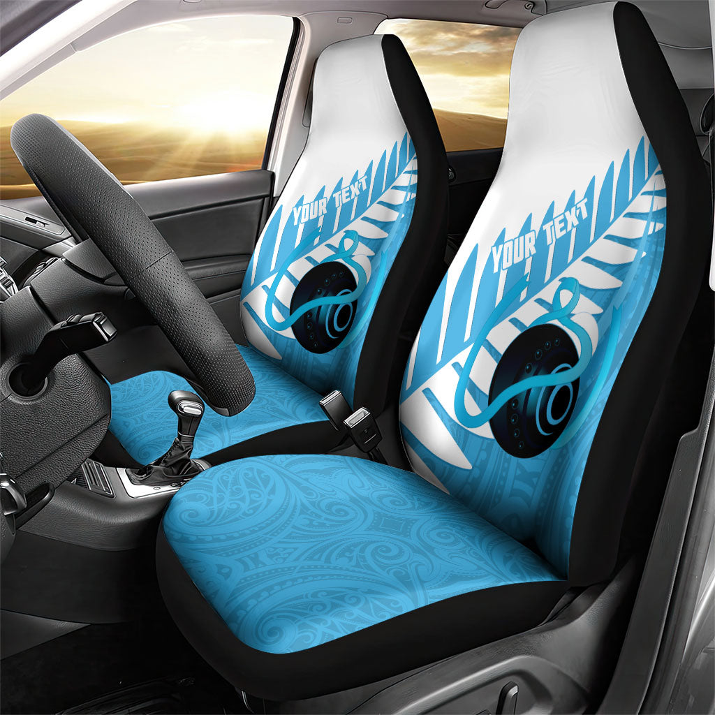 New Zealand Lawn Bowls Prostate Cancer Custom Car Seat Cover Aotearoa Maori Silver Fern Blue Ribbon