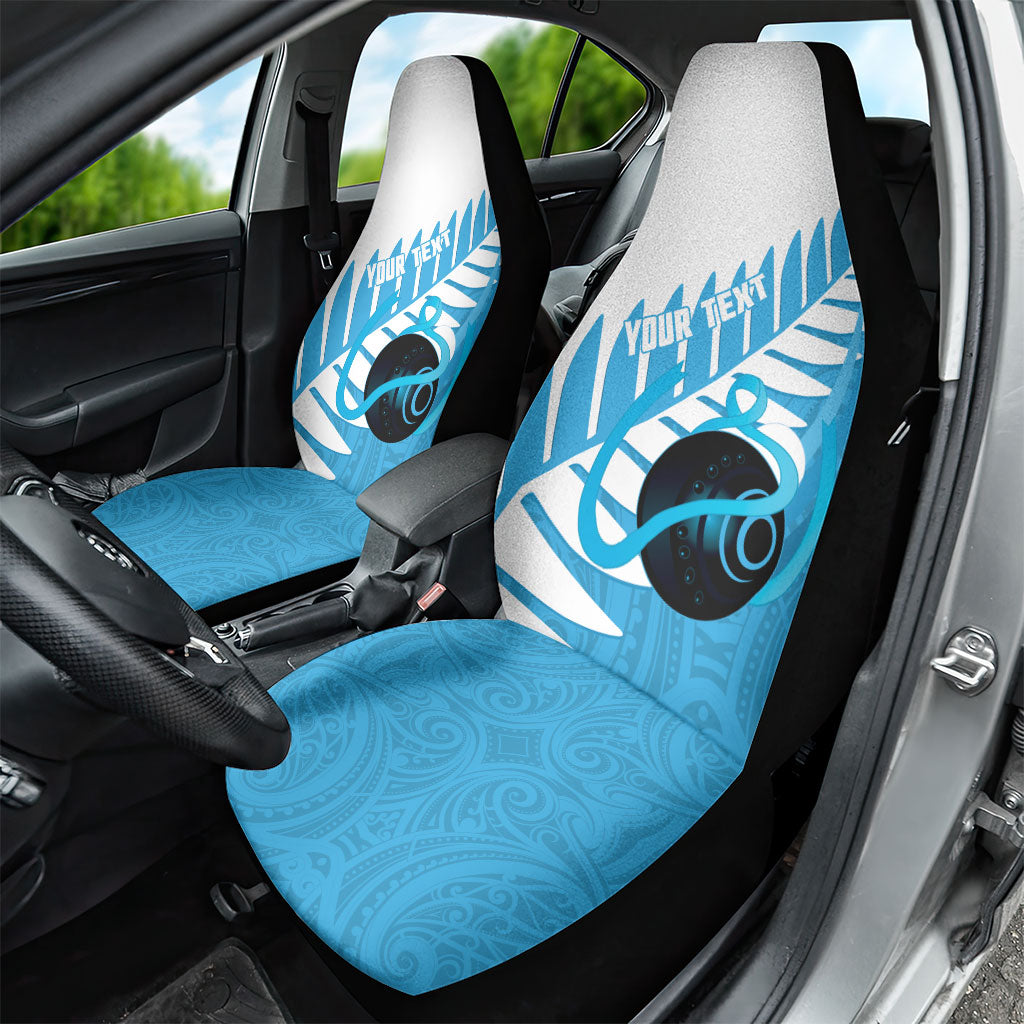 New Zealand Lawn Bowls Prostate Cancer Custom Car Seat Cover Aotearoa Maori Silver Fern Blue Ribbon