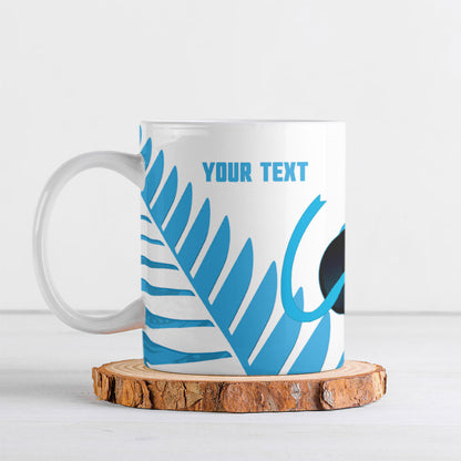 New Zealand Lawn Bowls Prostate Cancer Custom Ceramic Mug Aotearoa Maori Silver Fern Blue Ribbon