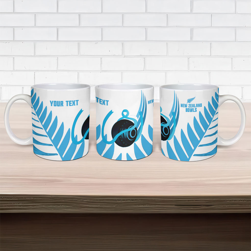 New Zealand Lawn Bowls Prostate Cancer Custom Ceramic Mug Aotearoa Maori Silver Fern Blue Ribbon