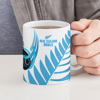New Zealand Lawn Bowls Prostate Cancer Custom Ceramic Mug Aotearoa Maori Silver Fern Blue Ribbon