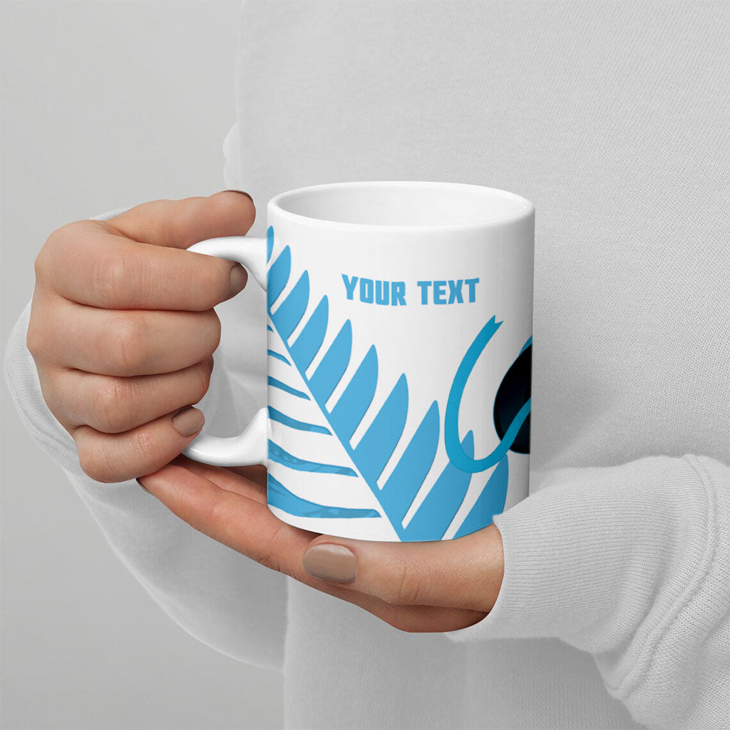 New Zealand Lawn Bowls Prostate Cancer Custom Ceramic Mug Aotearoa Maori Silver Fern Blue Ribbon