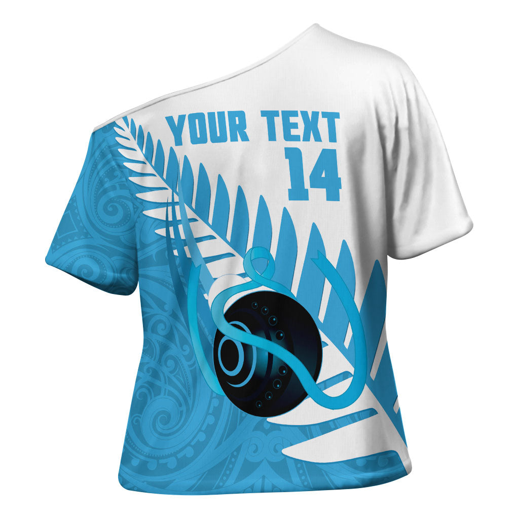 New Zealand Lawn Bowls Prostate Cancer Custom Cross Shoulder Shirt Aotearoa Maori Silver Fern Blue Ribbon