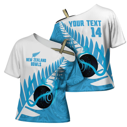 New Zealand Lawn Bowls Prostate Cancer Custom Cross Shoulder Shirt Aotearoa Maori Silver Fern Blue Ribbon